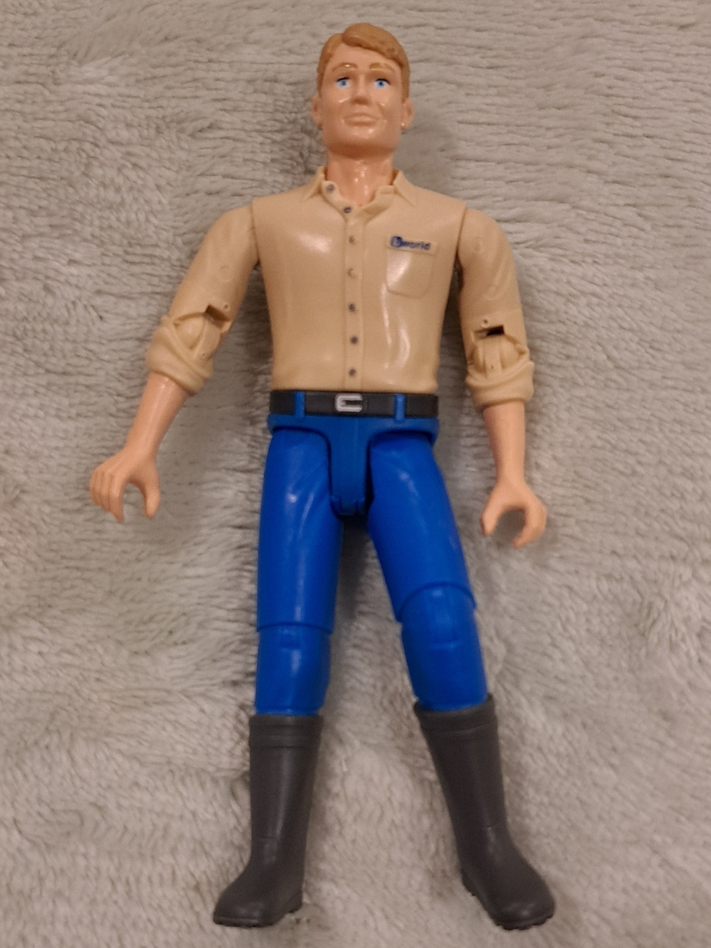 Bruder B World Man Light Skin Blue Pants Tan Shirt Black Boots Doll 2010